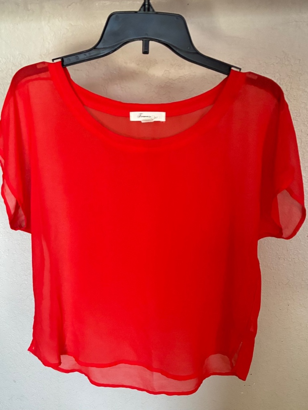 Women's Short Sleeve Sheer Orange Blouse M